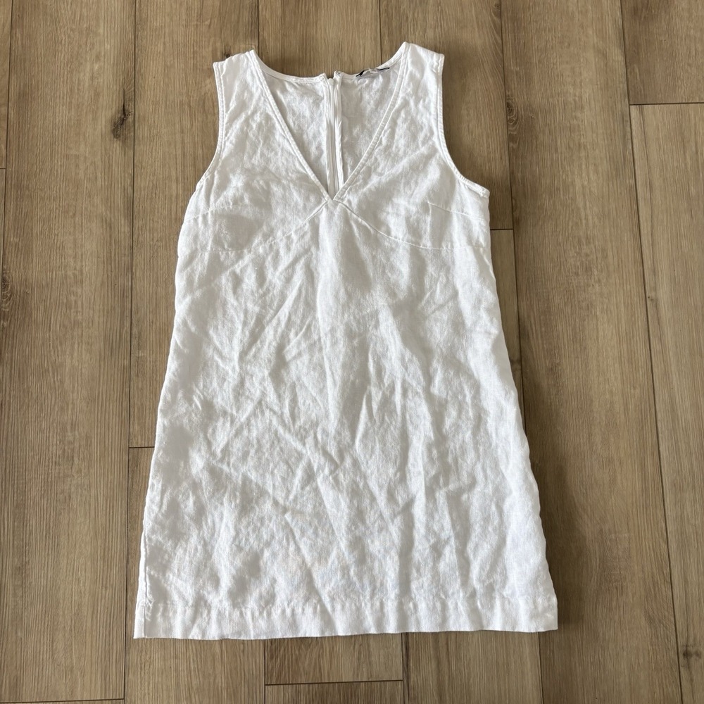 Madewell The Ariana V-Neck Mini Dress Eyelet White Linen Size Medium M Back Zip